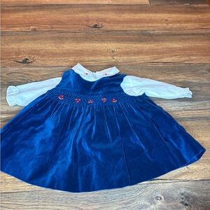 Blue Vintage Velvet Dress with White Collared Shirt